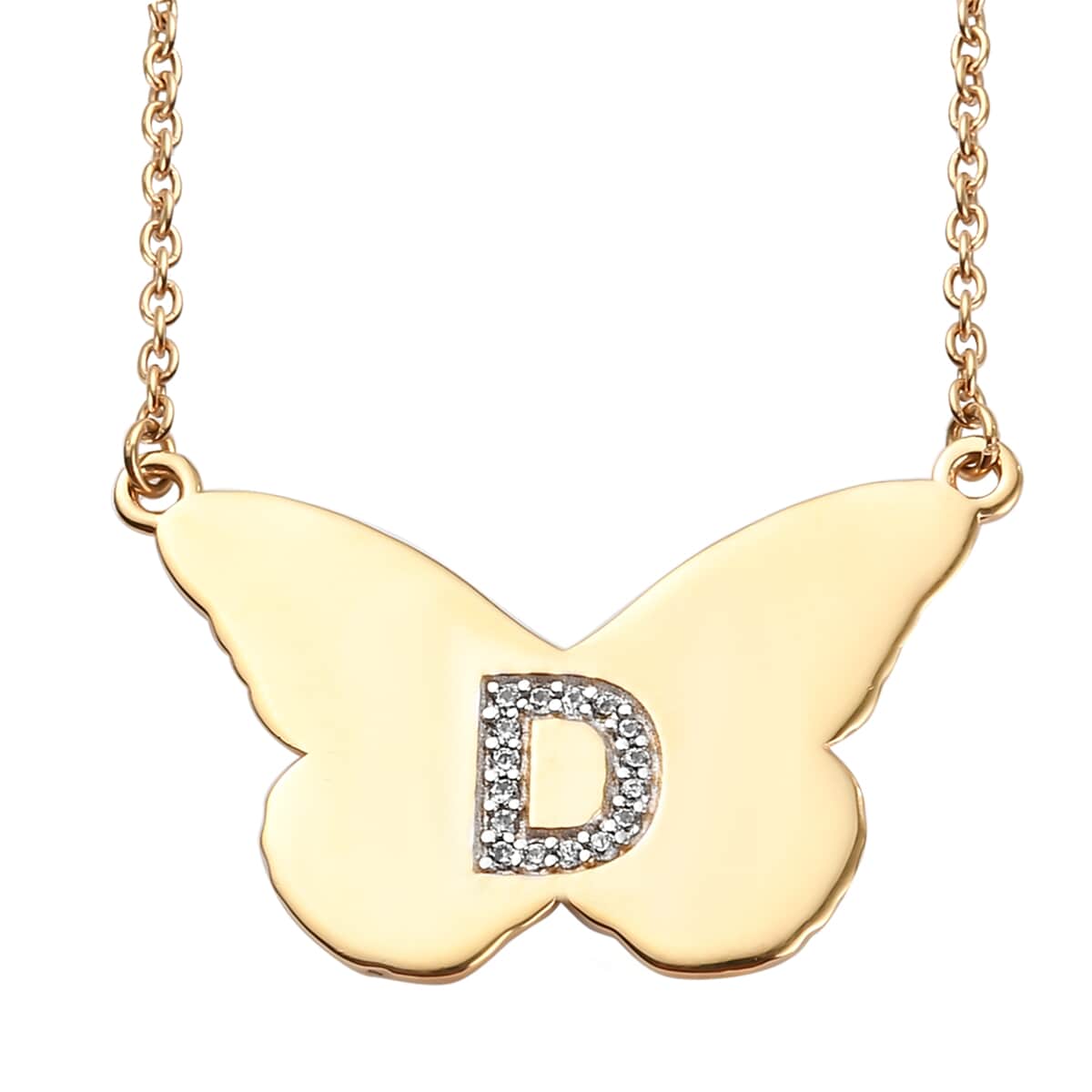 KARIS Zircon Butterfly Initial D Necklace (18 Inches) in 18K YG Plated and ION Plated YG Stainless Steel 0.20 ctw image number 0