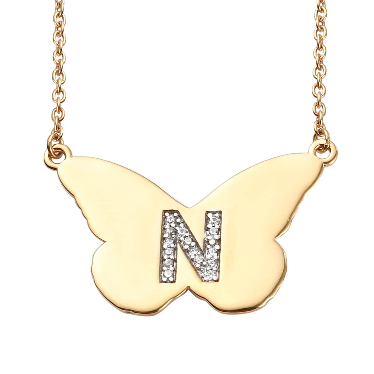 KARIS Zircon Butterfly Initial N Necklace (18 Inches) in 18K YG Plated and ION Plated YG Stainless Steel 0.15 ctw image number 0