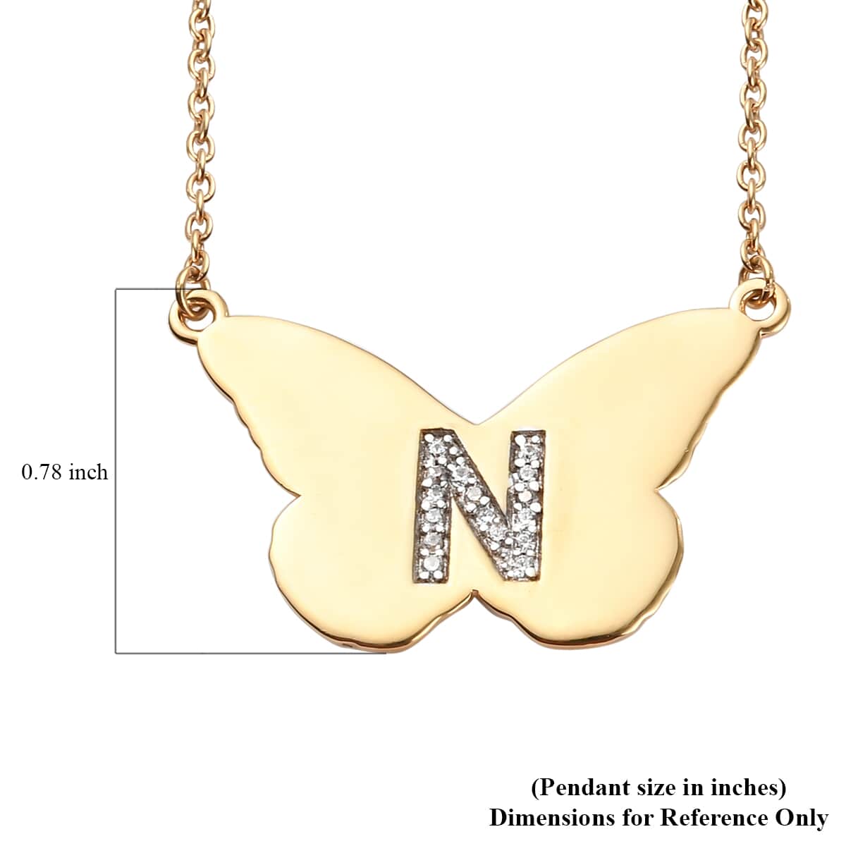 KARIS Zircon Butterfly Initial N Necklace (18 Inches) in 18K YG Plated and ION Plated YG Stainless Steel 0.15 ctw image number 5