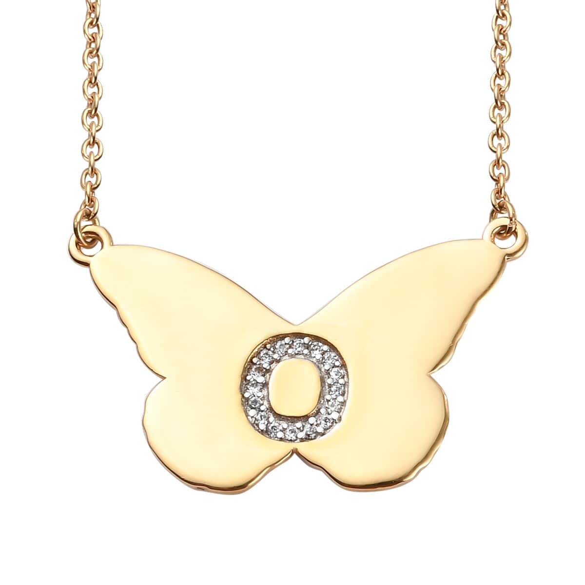 KARIS Zircon Butterfly Initial O Necklace (18 Inches) in 18K YG Plated and ION Plated YG Stainless Steel 0.15 ctw image number 0
