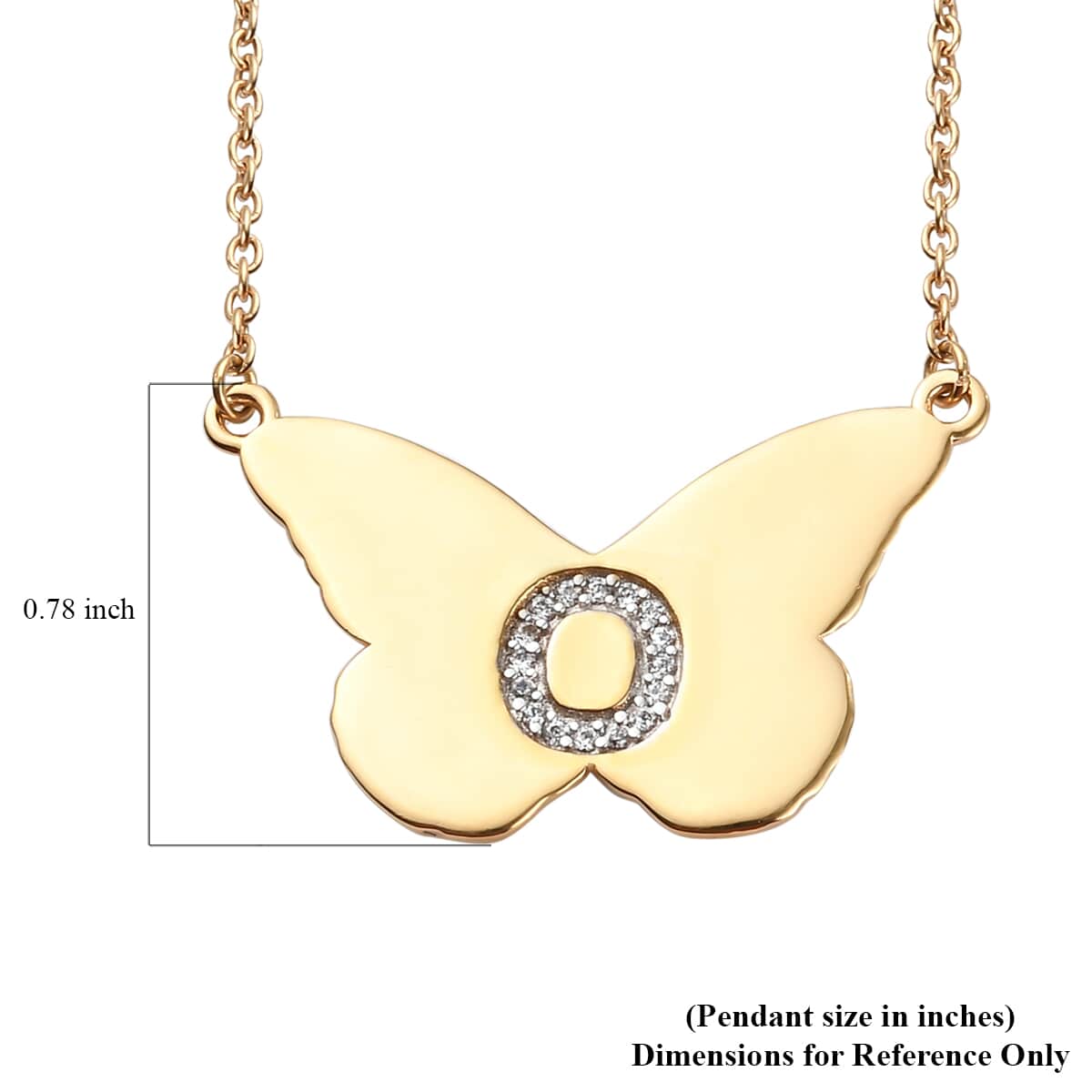 KARIS Zircon Butterfly Initial O Necklace (18 Inches) in 18K YG Plated and ION Plated YG Stainless Steel 0.15 ctw image number 5