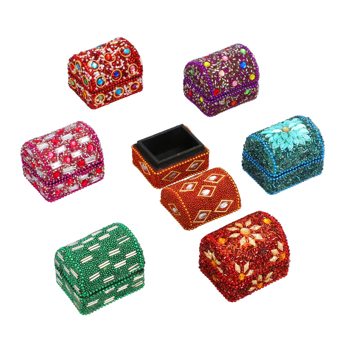 Set of 7 Handcrafted Multi Color Mini Jewelry Box Beads Gemstone Decoration Small Jewelry Keepsake Boxes Treasure Chest Wooden Box image number 0