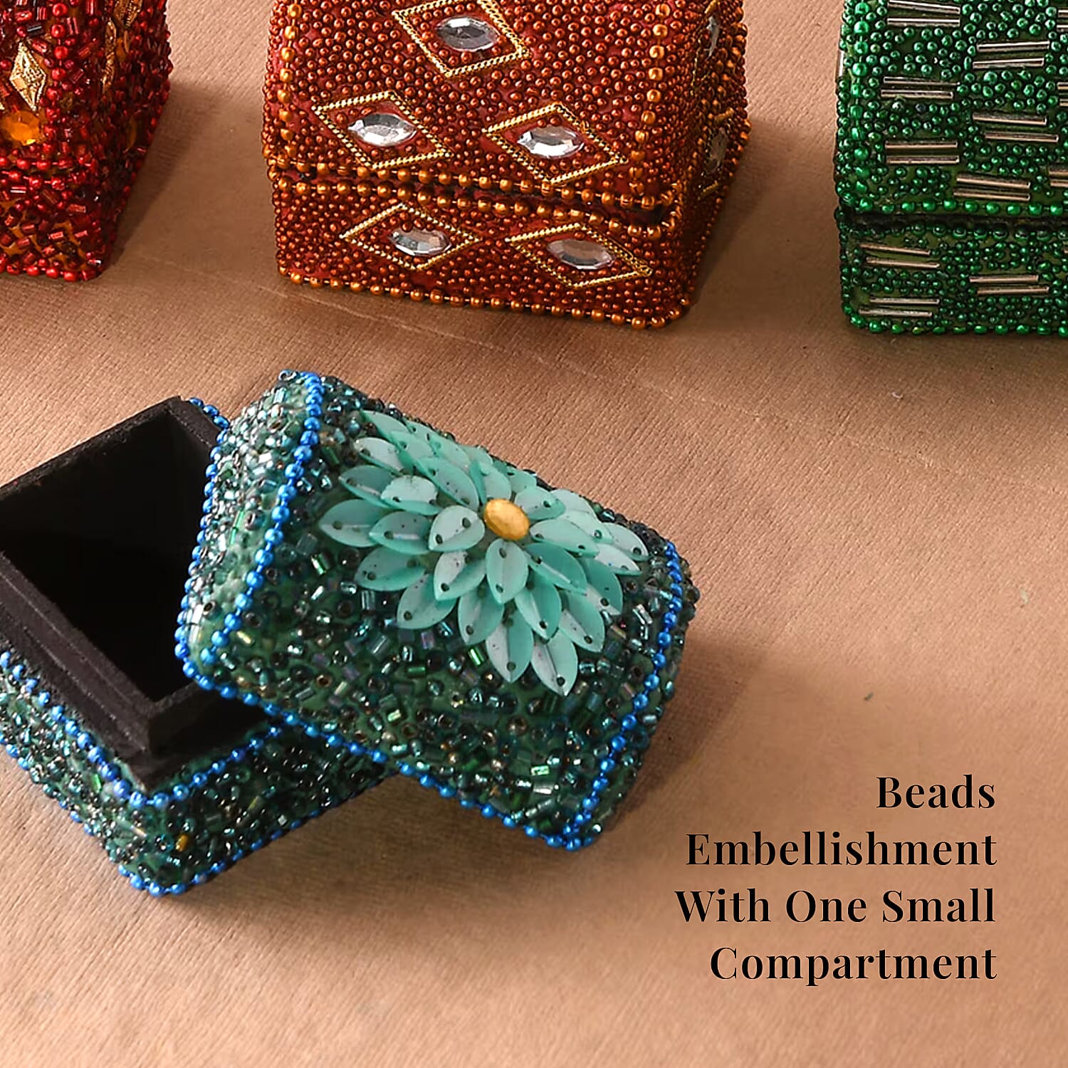 Set of 7 Handcrafted Multi Color Mini Jewelry Box Beads Gemstone Decoration Small Jewelry Keepsake Boxes Treasure Chest Wooden Box