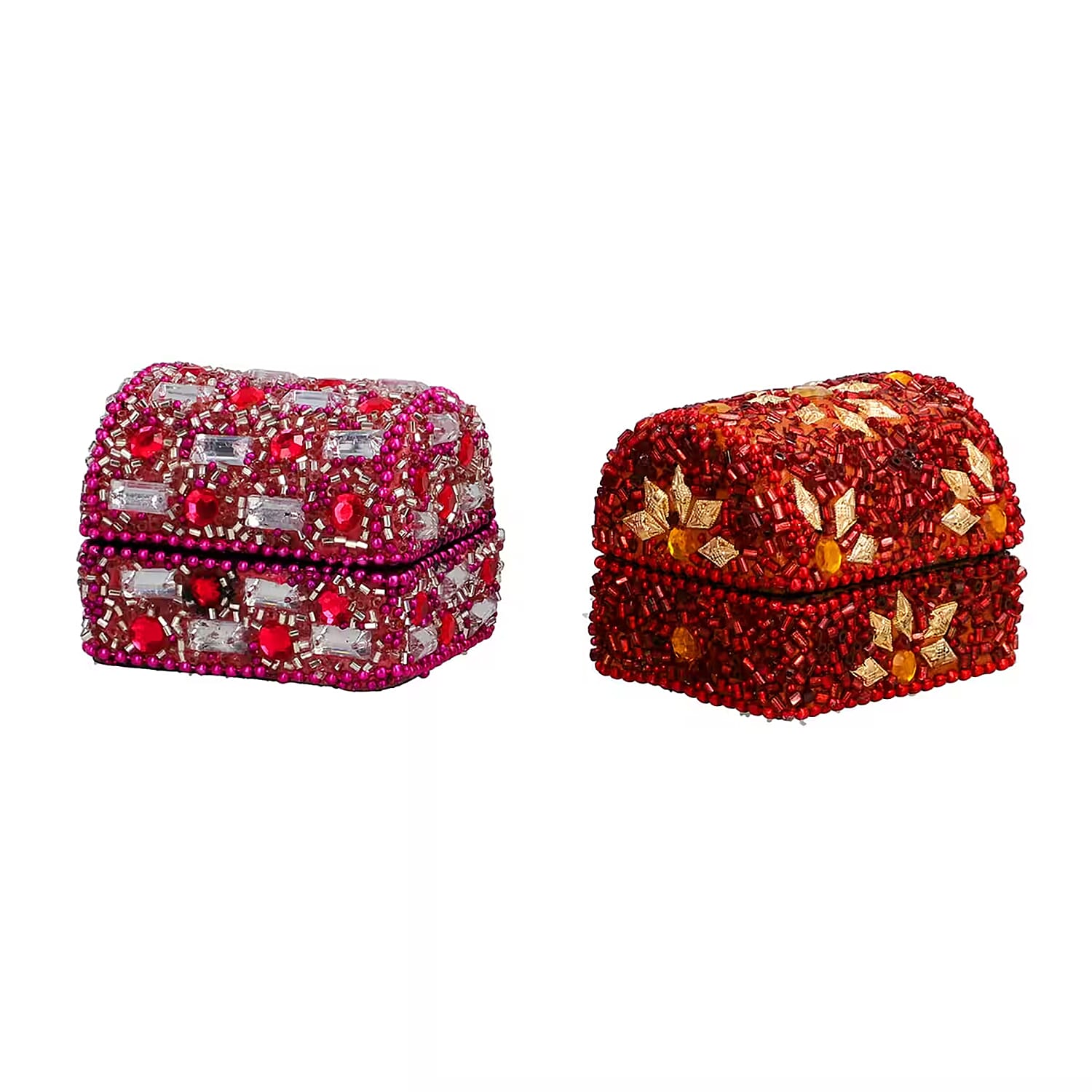 Set of 7 Handcrafted Multi Color Mini Jewelry Box Beads Gemstone Decoration Small Jewelry Keepsake Boxes Treasure Chest Wooden Box
