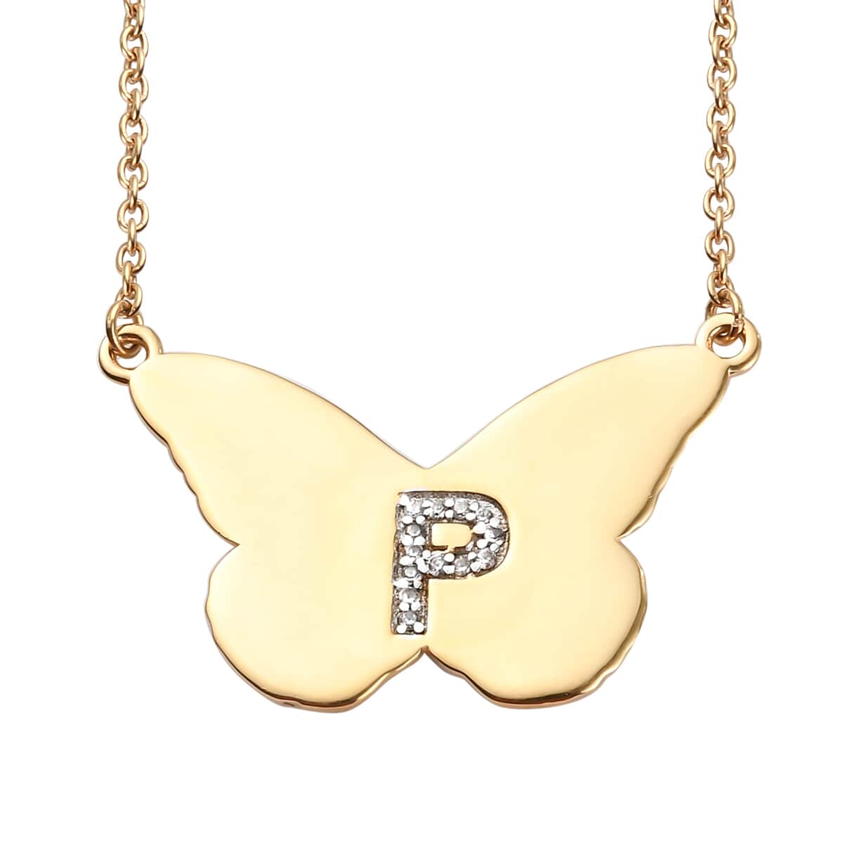 KARIS Zircon Butterfly Initial P Necklace (18 Inches) in 18K YG Plated and ION Plated YG Stainless Steel 0.10 ctw image number 0
