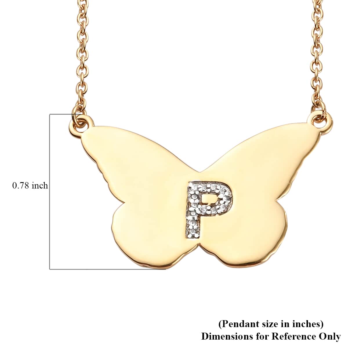 KARIS Zircon Butterfly Initial P Necklace (18 Inches) in 18K YG Plated and ION Plated YG Stainless Steel 0.10 ctw image number 5