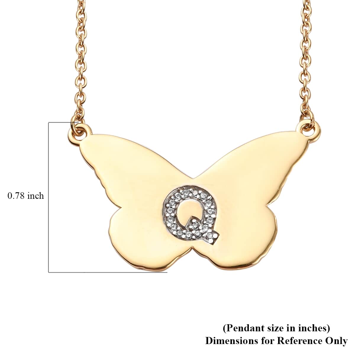 KARIS Zircon Butterfly Initial Q Necklace (18 Inches) in 18K YG Plated and ION Plated YG Stainless Steel 0.15 ctw image number 5