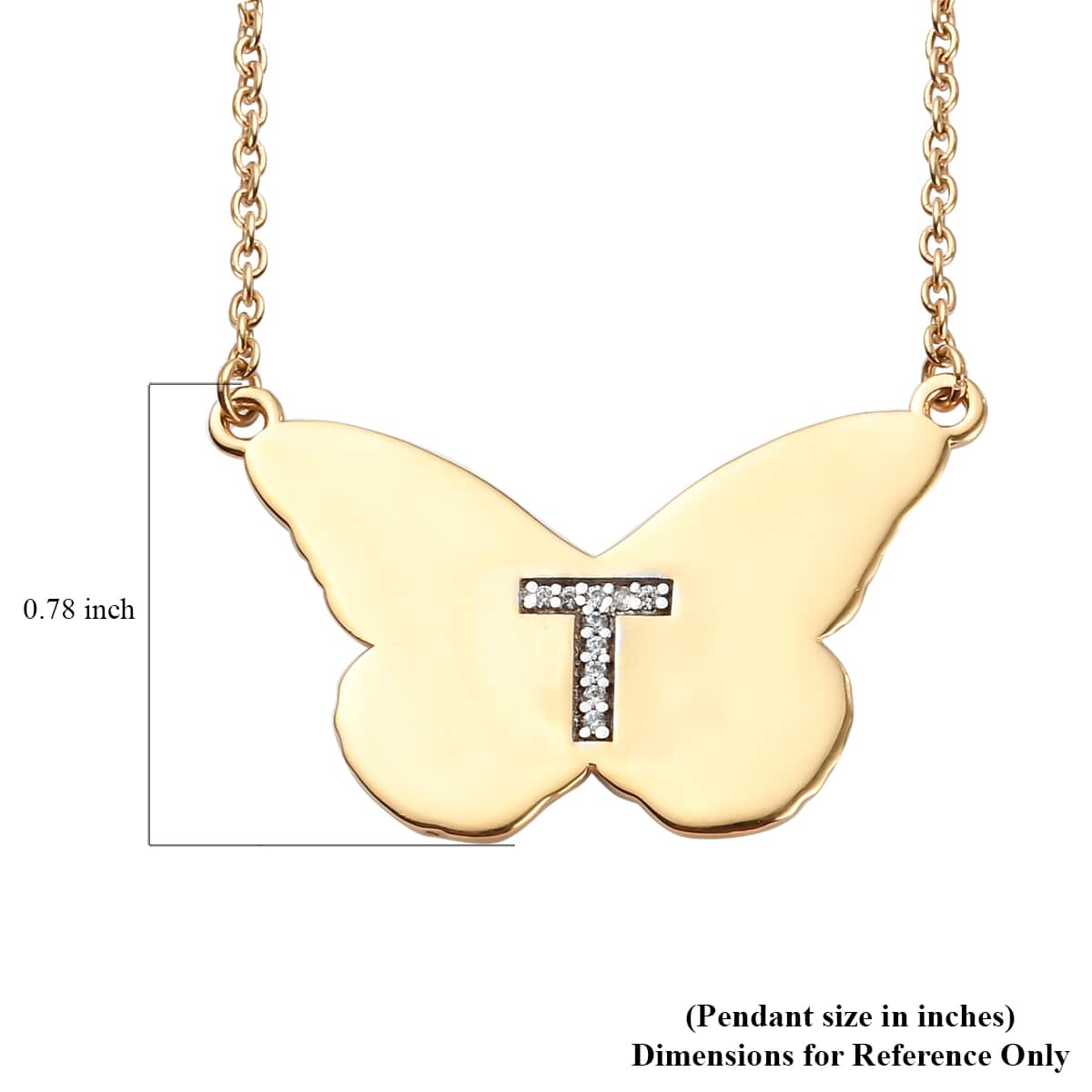 KARIS Zircon Butterfly Initial T Necklace (18 Inches) in 18K YG Plated and ION Plated YG Stainless Steel 0.10 ctw image number 5