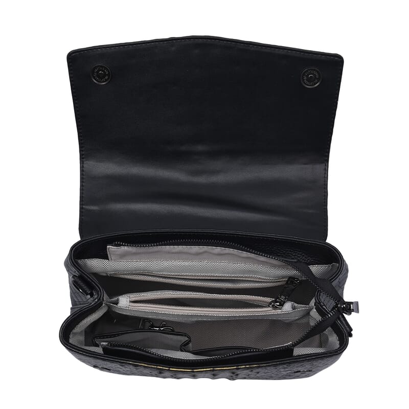 Black with Golden Crocodile Embossed Pattern Genuine Leather Tote Bag