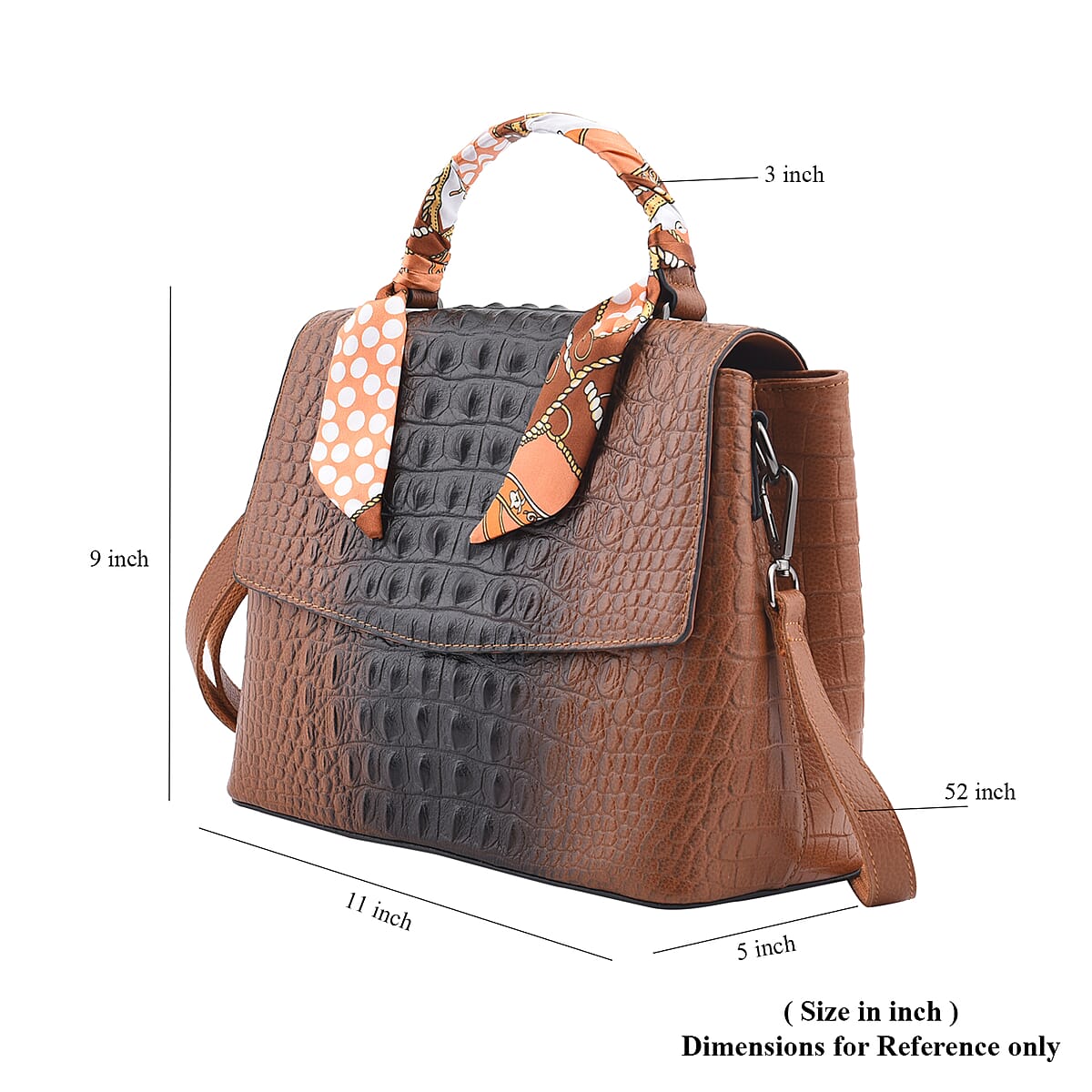 Brown with Black Crocodile Embossed Pattern Genuine Leather Tote Bag image number 6