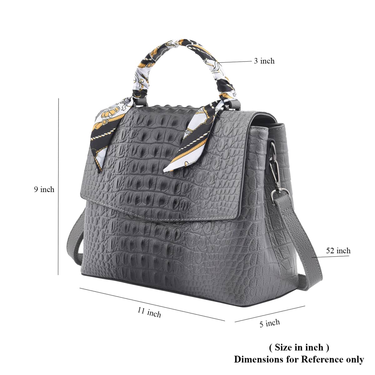 Gray with Black Crocodile Embossed Pattern Genuine Leather Tote Bag with Shoulder Strap image number 6