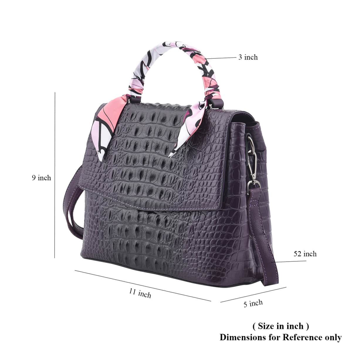 Dark Purple with Black Crocodile Embossed Pattern Genuine Leather Tote Bag image number 5