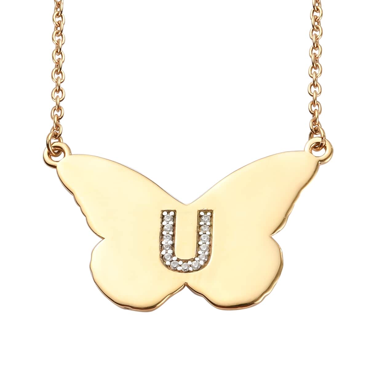 KARIS Zircon Butterfly Initial U Necklace (18 Inches) in 18K YG Plated and ION Plated YG Stainless Steel 0.10 ctw image number 0