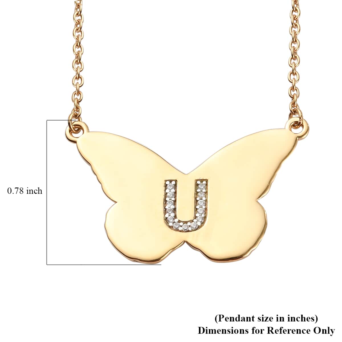 KARIS Zircon Butterfly Initial U Necklace (18 Inches) in 18K YG Plated and ION Plated YG Stainless Steel 0.10 ctw image number 6