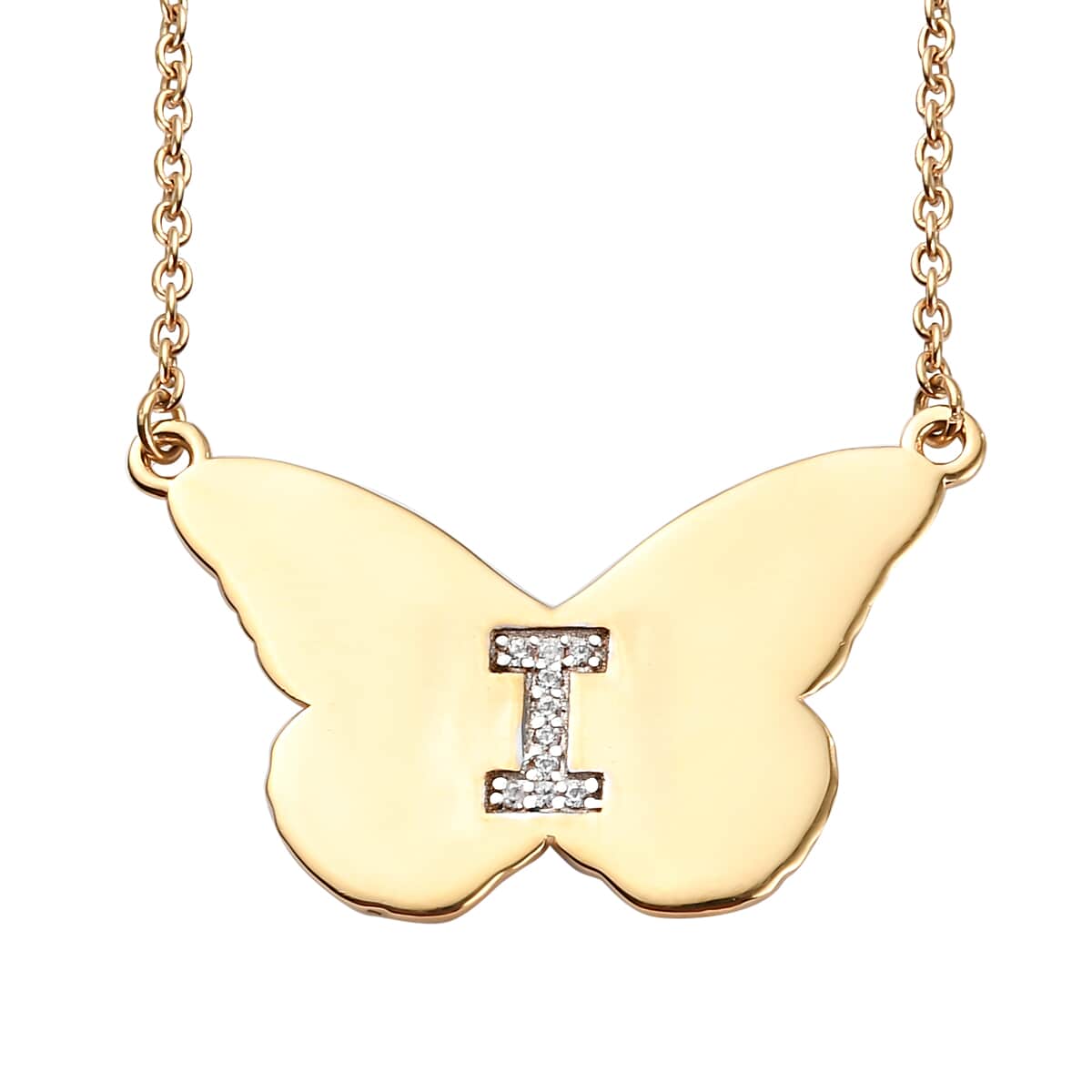 KARIS Zircon Butterfly Initial I Necklace (18 Inches) in 18K YG Plated and ION Plated YG Stainless Steel 0.10 ctw image number 0