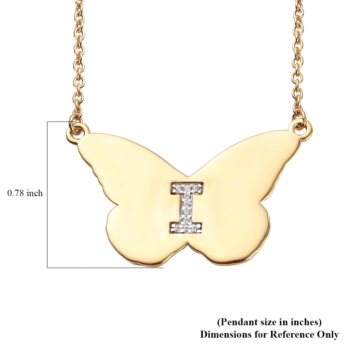 KARIS Zircon Butterfly Initial I Necklace (18 Inches) in 18K YG Plated and ION Plated YG Stainless Steel 0.10 ctw image number 4