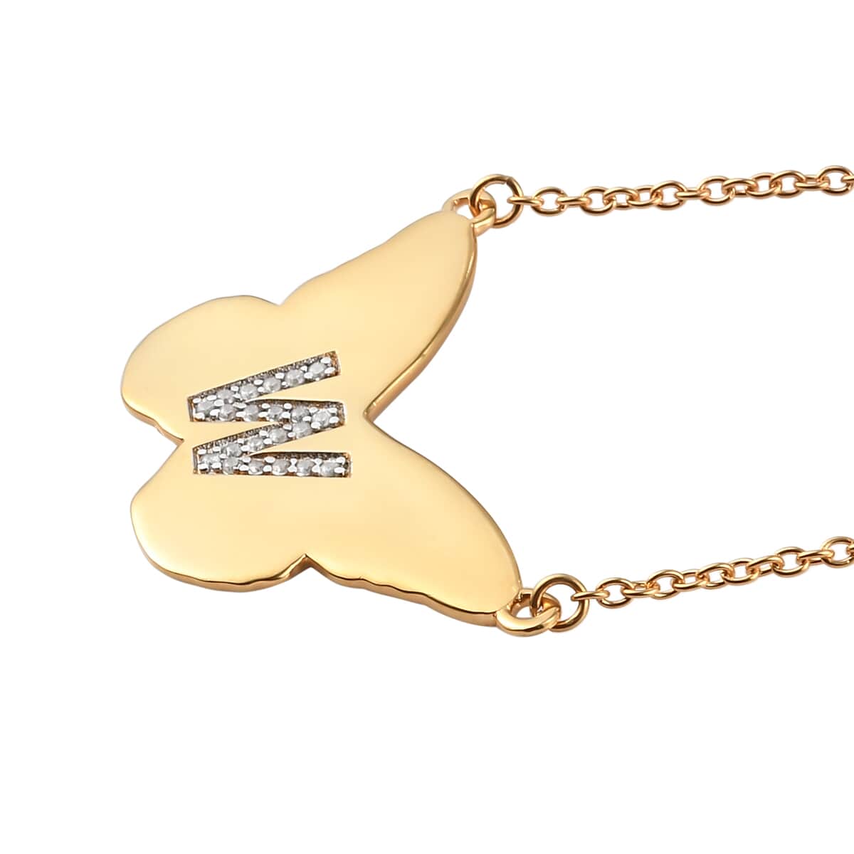 KARIS Zircon Butterfly Initial W Necklace (18 Inches) in 18K YG Plated and ION Plated YG Stainless Steel 0.15 ctw image number 3