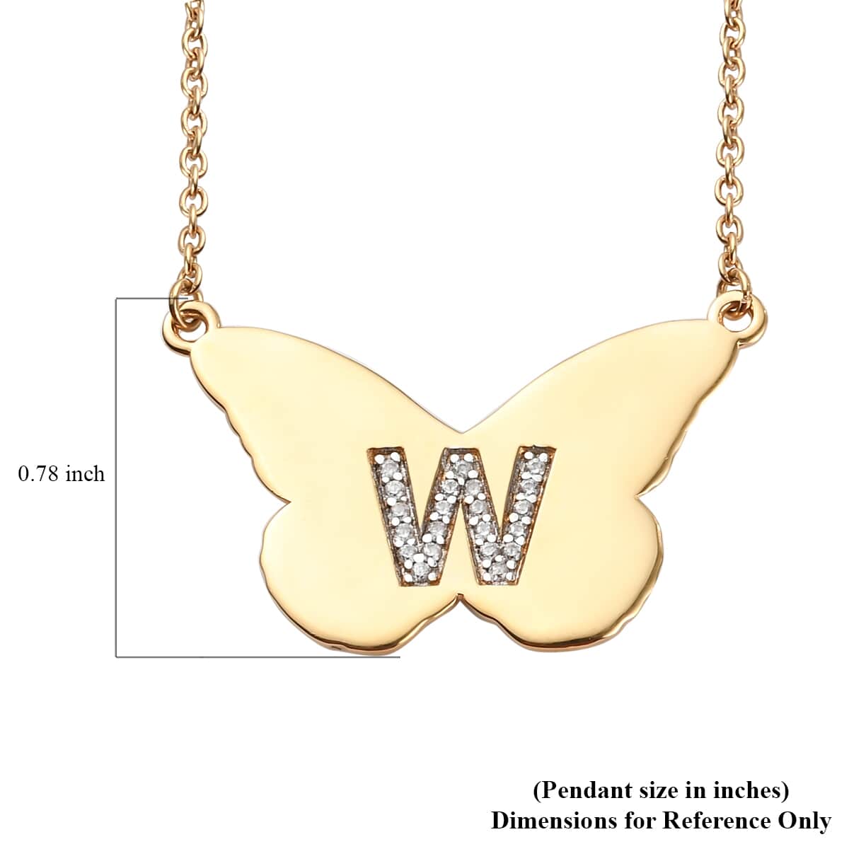 KARIS Zircon Butterfly Initial W Necklace (18 Inches) in 18K YG Plated and ION Plated YG Stainless Steel 0.15 ctw image number 5