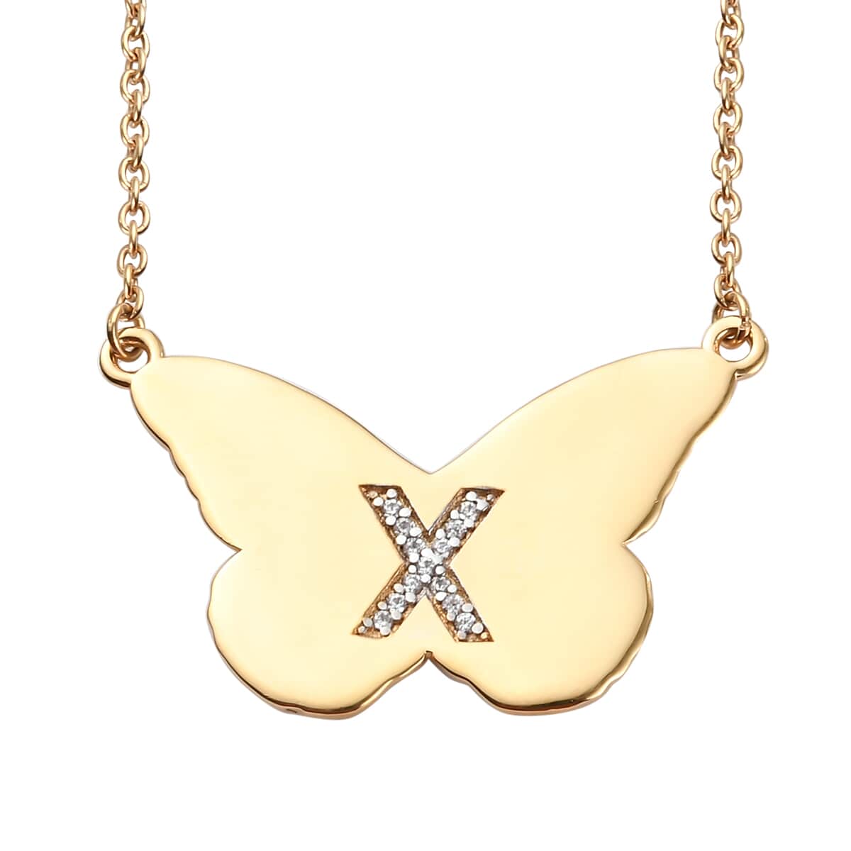 KARIS Zircon Butterfly Initial X Necklace (18 Inches) in 18K YG Plated and ION Plated YG Stainless Steel 0.10 ctw image number 0