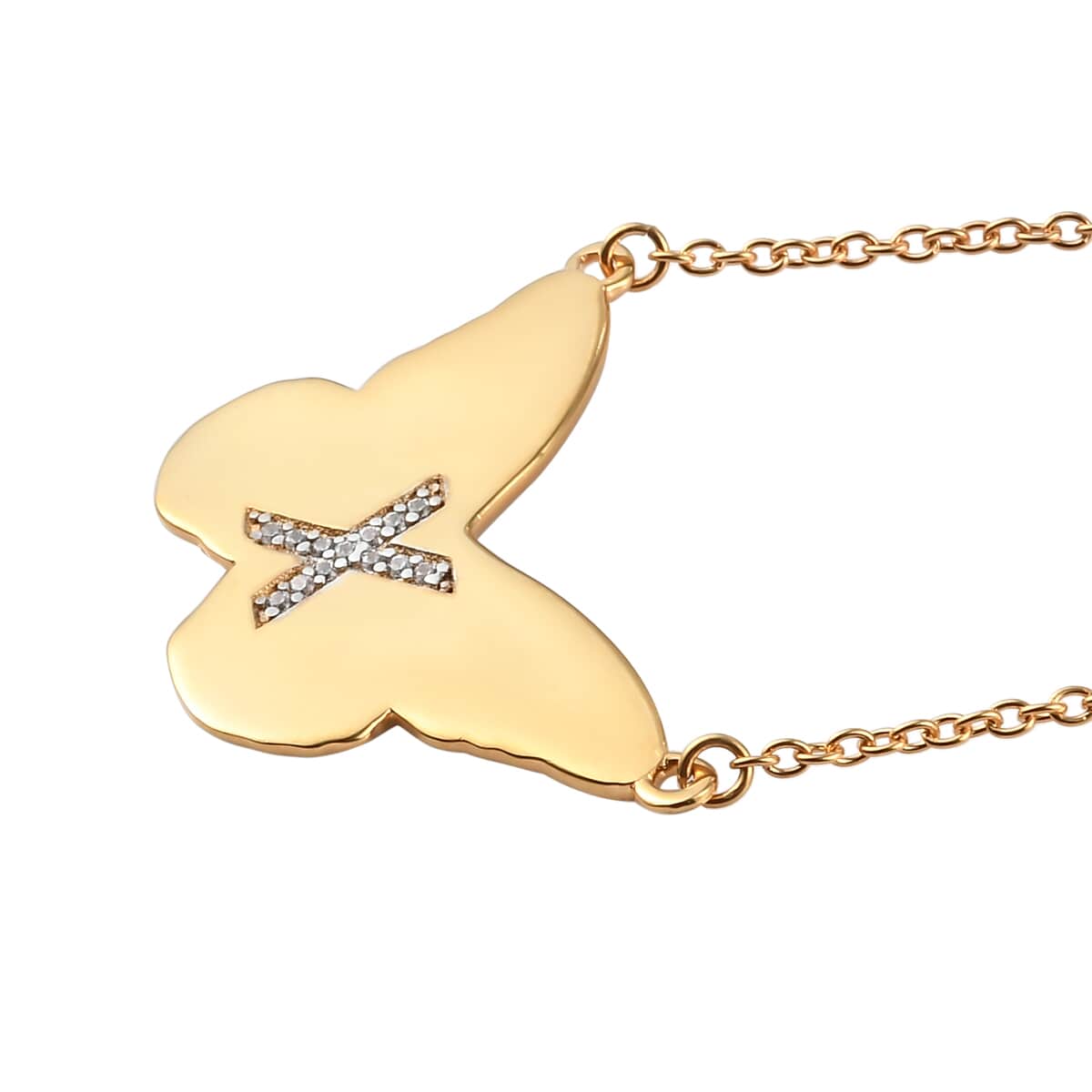 KARIS Zircon Butterfly Initial X Necklace (18 Inches) in 18K YG Plated and ION Plated YG Stainless Steel 0.10 ctw image number 3