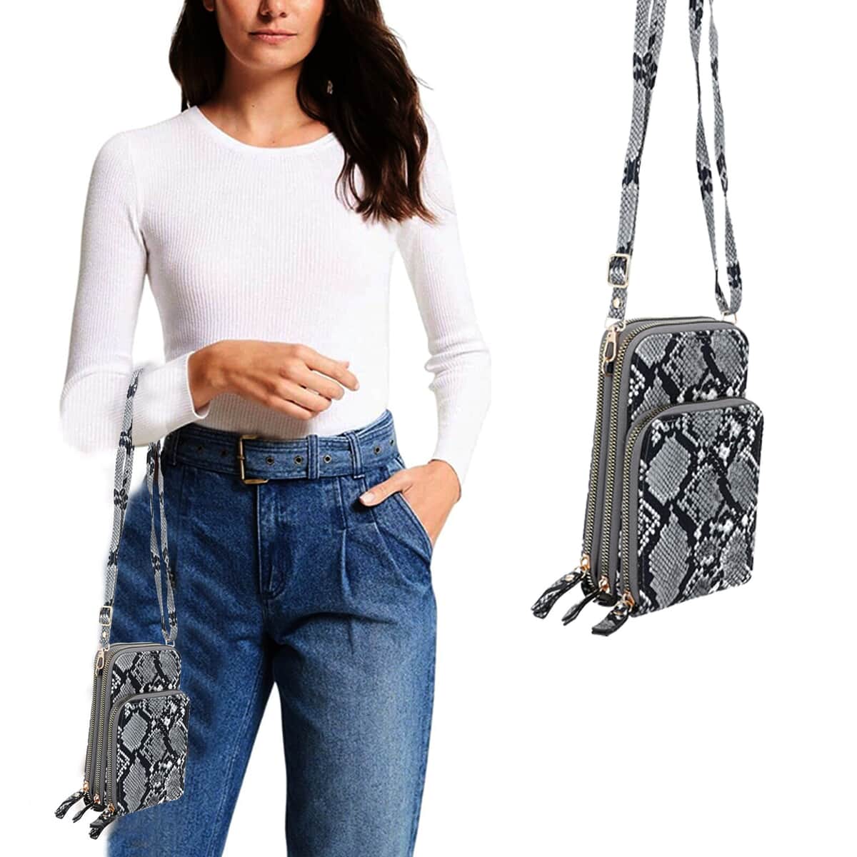 Black Snake Print Faux Leather Shoulder Bag (4.3"x7"x2.8") with Matching Shoulder Strap image number 1