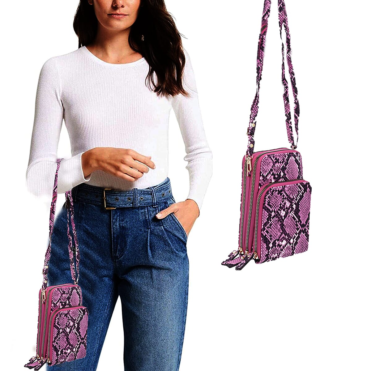 Purple Snake Print Faux Leather Shoulder Bag for Women with Matching Shoulder Strap , Messenger Bags , Designer Shoulder Bags , Side Bags for Women image number 1