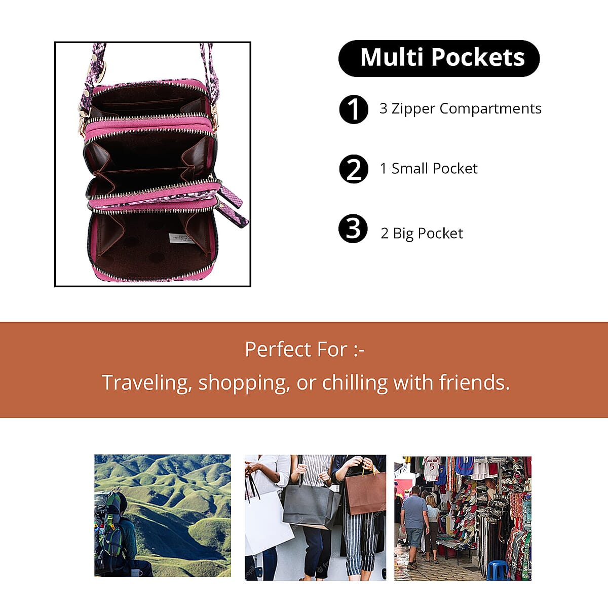 Purple Snake Print Faux Leather Shoulder Bag for Women with Matching Shoulder Strap , Messenger Bags , Designer Shoulder Bags , Side Bags for Women image number 2