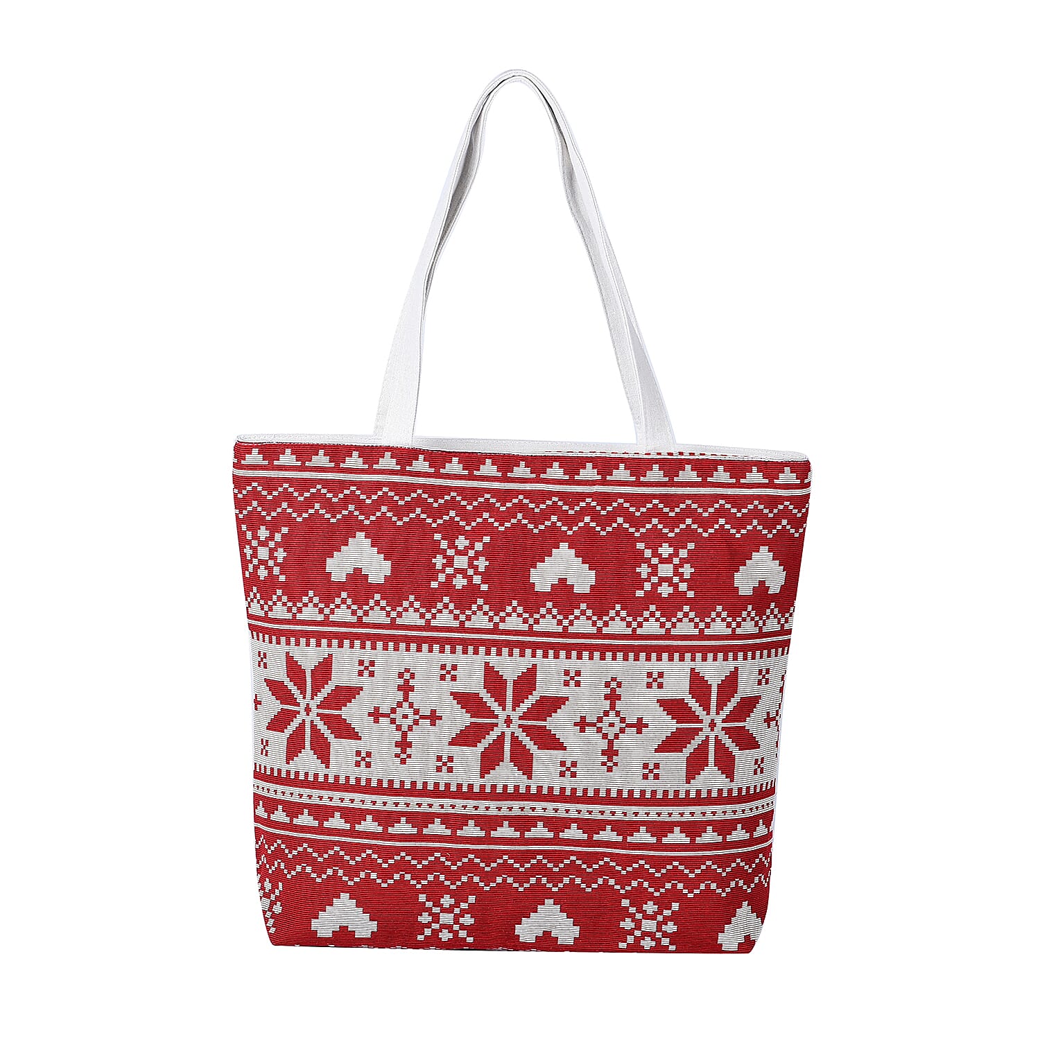 Red and White Snow Patterns Jute and Polyester Tote Bag