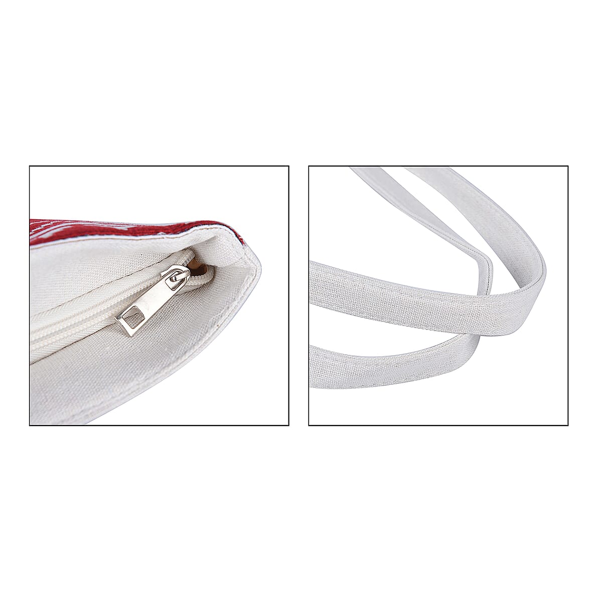 Red and White Snow Patterns Jute and Polyester Tote Bag (16"13.4"x3.6"x14.4") image number 4