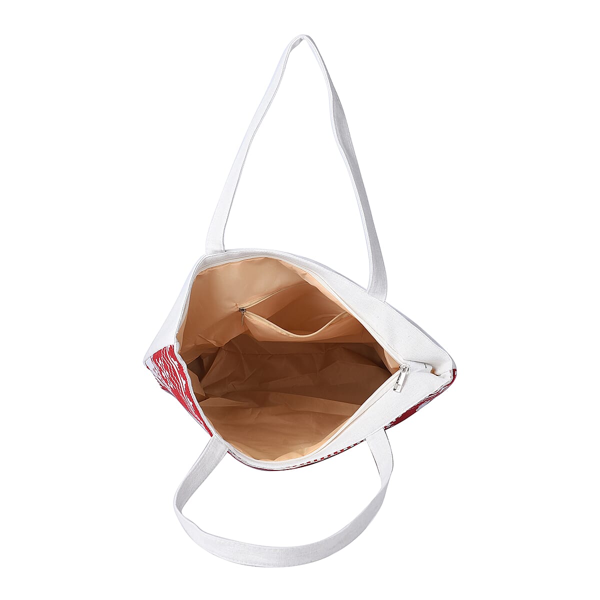 Red and White Snow Patterns Jute and Polyester Tote Bag (16"13.4"x3.6"x14.4") image number 5