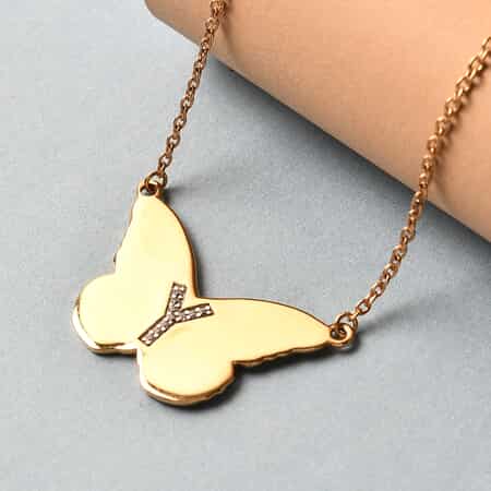 KARIS Zircon Butterfly Initial Y Necklace (18 Inches) in 18K YG Plated and ION Plated YG Stainless Steel 0.10 ctw image number 1