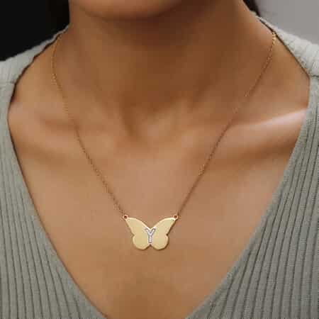 KARIS Zircon Butterfly Initial Y Necklace (18 Inches) in 18K YG Plated and ION Plated YG Stainless Steel 0.10 ctw image number 2