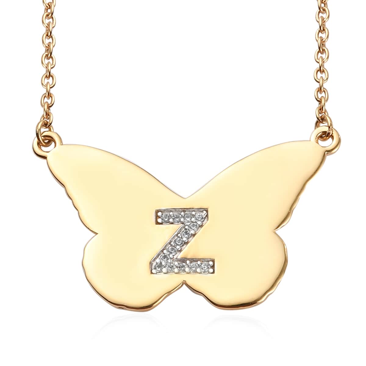 KARIS Zircon Butterfly Initial Z Necklace (18 Inches) in 18K YG Plated and ION Plated YG Stainless Steel 0.10 ctw image number 0