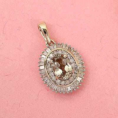Luxoro 10K Yellow Gold AAA Turkizite and Diamond Halo Pendant without Chain 1.15 ctw
