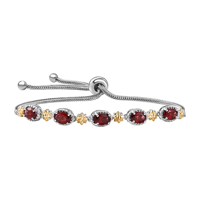 EverTrue Mozambique Garnet 2.85 ctw Bracelet in 18K YG Plated and Platinum Bond (10.50 In)