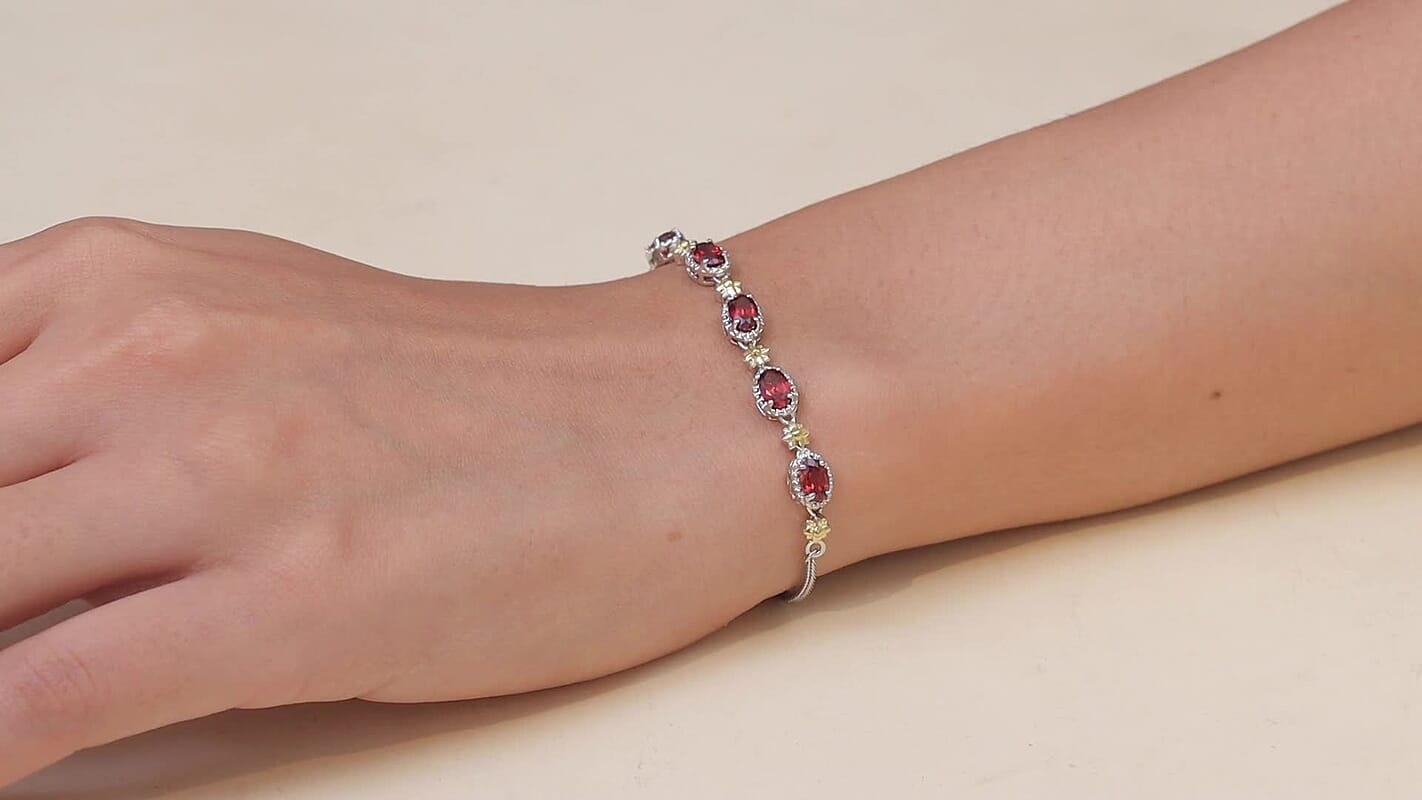 EverTrue Mozambique Garnet 2.85 ctw Bracelet in 18K YG Plated and Platinum Bond (10.50 In)