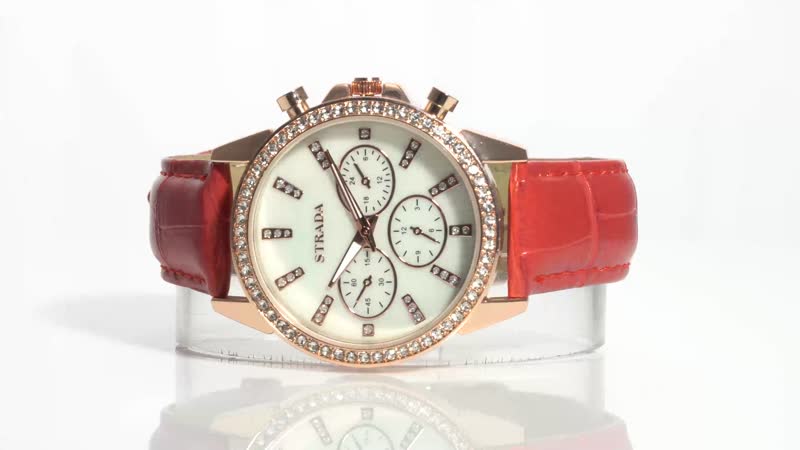 STRADA Austrian Crystal Japanese Movement Watch in Faux Leather Strap