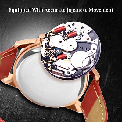 Strada Austrian Crystal Japanese Movement Watch with Red Faux Leather Strap