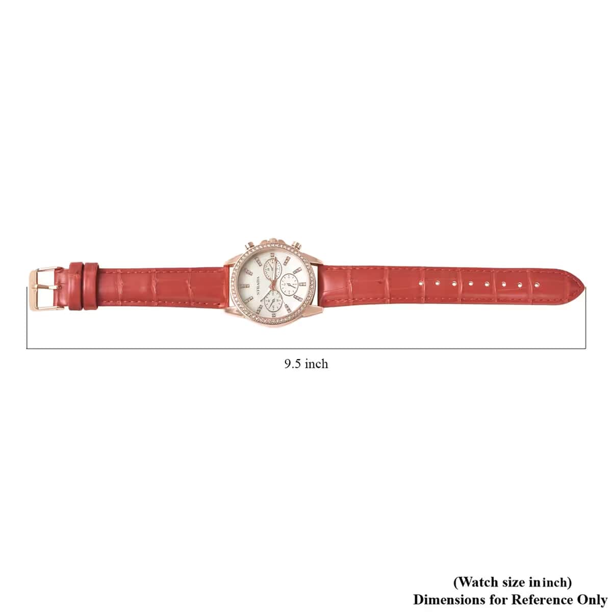 Strada Austrian Crystal Japanese Movement Watch with Red Faux Leather Strap image number 6