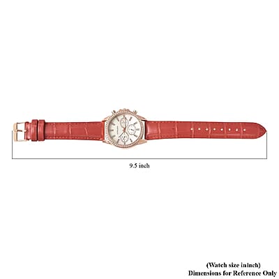 Strada Austrian Crystal Japanese Movement Watch with Red Faux Leather Strap