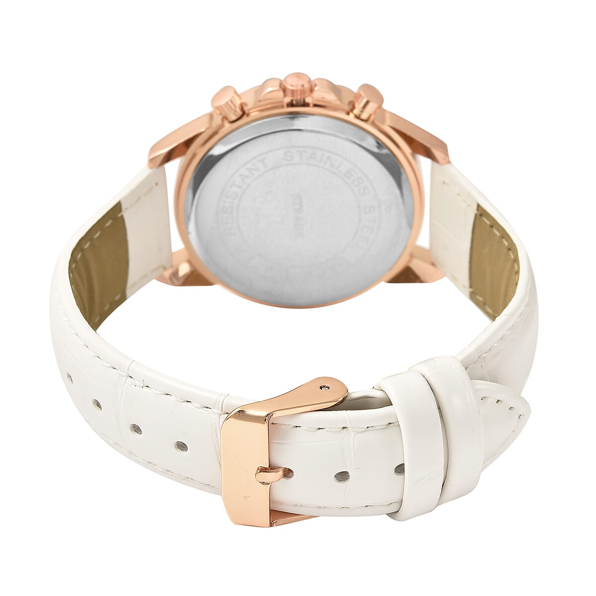 Strada Austrian Crystal Japanese Movement Watch with White Faux Leather Strap image number 5