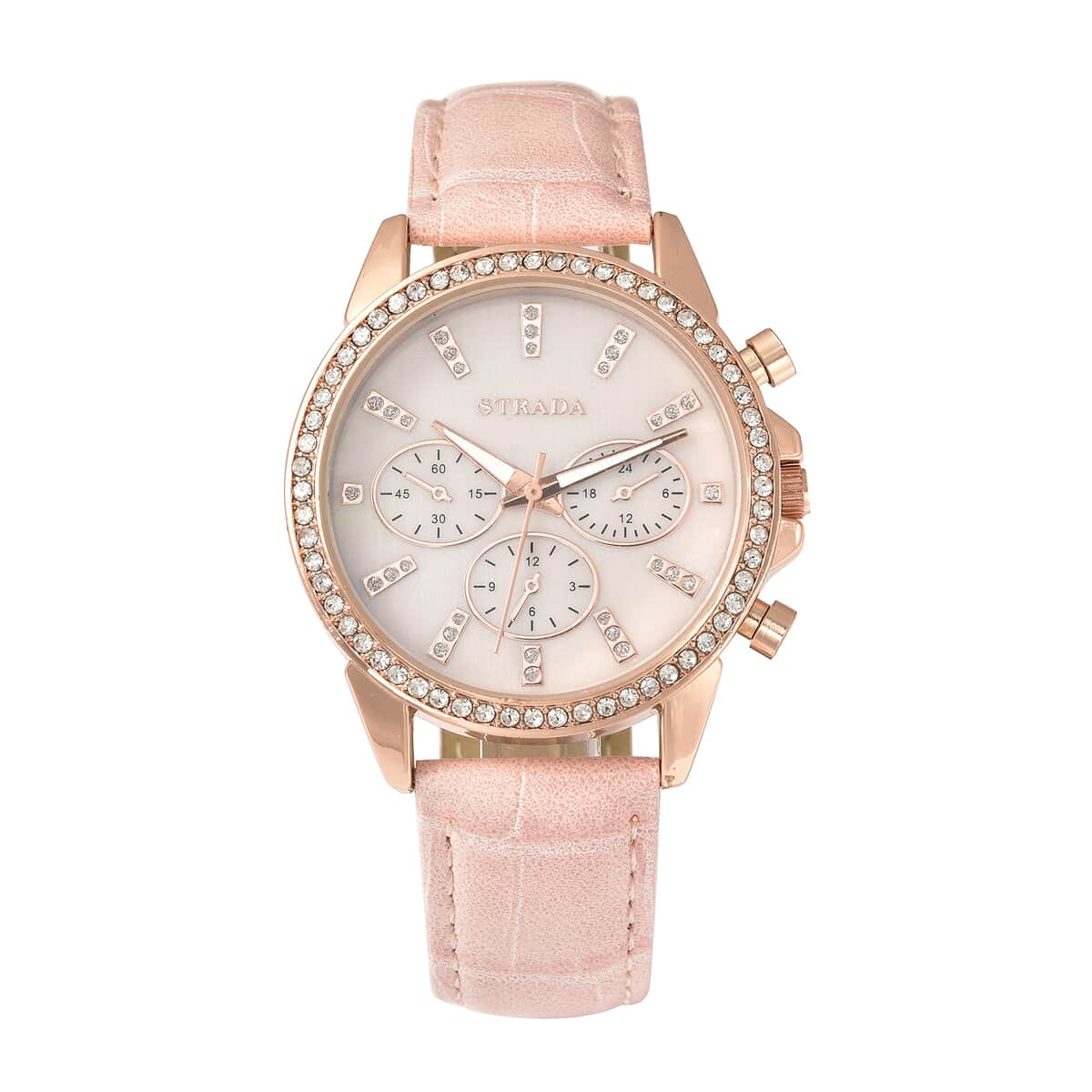 STRADA Austrian Crystal Japanese Movement Watch with Pink Faux Leather Strap image number 0