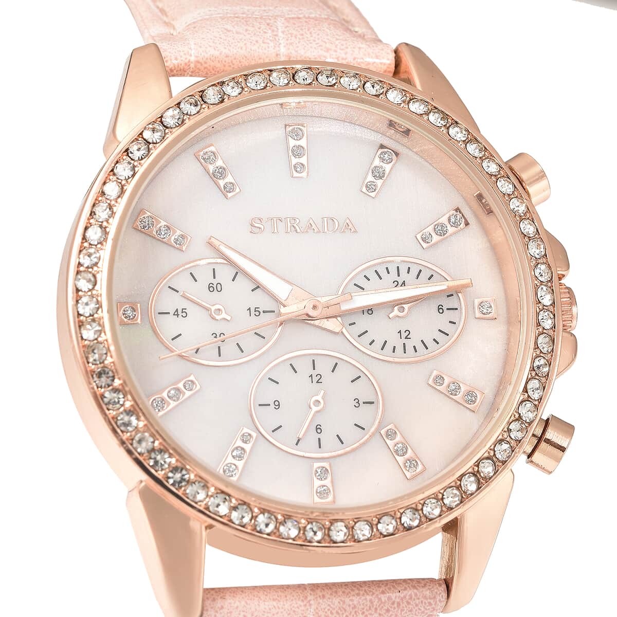 STRADA Austrian Crystal Japanese Movement Watch with Pink Faux Leather Strap image number 3