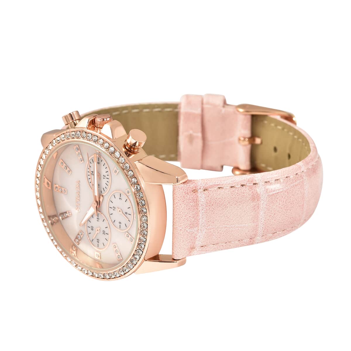 STRADA Austrian Crystal Japanese Movement Watch with Pink Faux Leather Strap image number 4