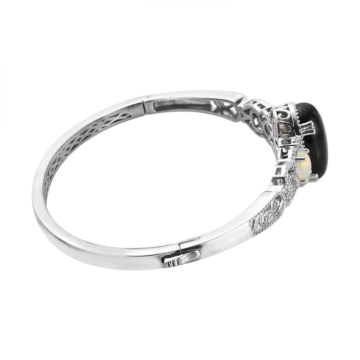 California Black Jade and Multi Gemstone Bangle Bracelet in Platinum Over Sterling Silver (7.25 In) 15.35 ctw image number 3