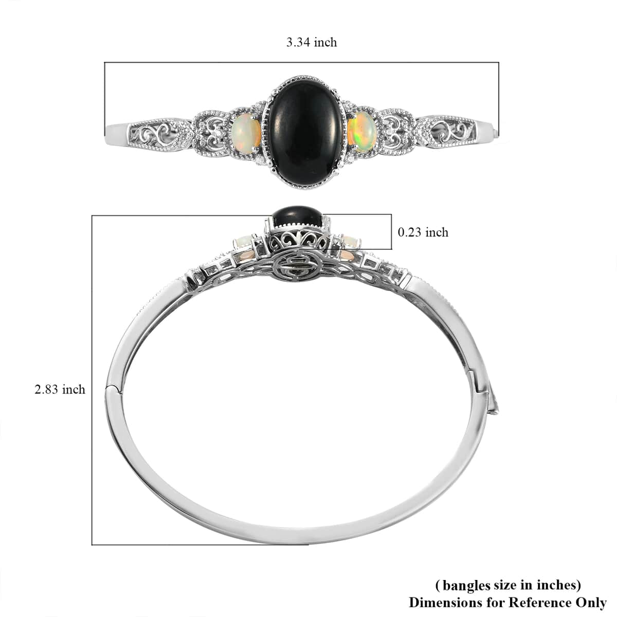 California Black Jade and Multi Gemstone Bangle Bracelet in Platinum Over Sterling Silver (7.25 In) 15.35 ctw image number 5