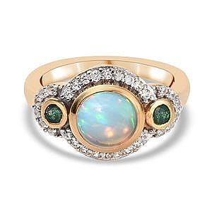 Ethiopian Welo Opal and Multi Gemstone 1.40 ctw Ring in 14K Yellow Gold Over Sterling Silver (Size 5.5)