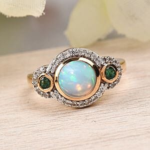 Ethiopian Welo Opal and Multi Gemstone 1.40 ctw Ring in 14K Yellow Gold Over Sterling Silver (Size 5.5)