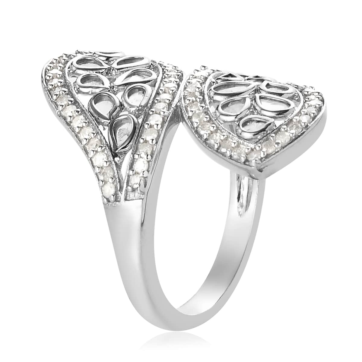 Polki Diamond and Diamond Bypass Ring in Platinum Over Sterling Silver (Size 6.0) 1.50 ctw image number 3