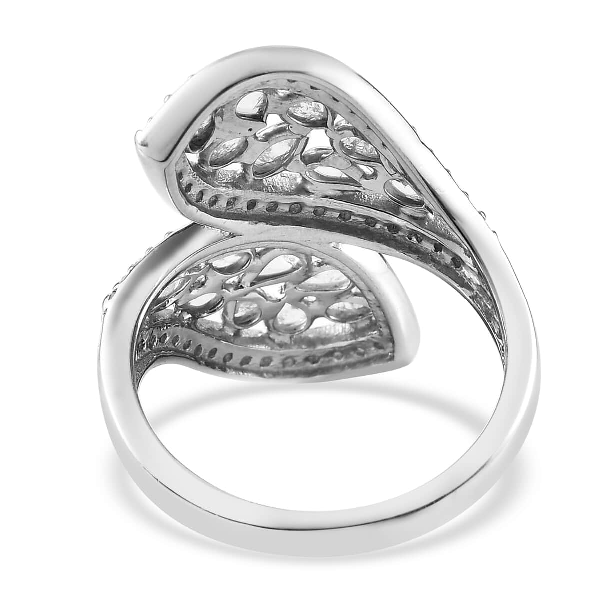 Polki Diamond and Diamond Bypass Ring in Platinum Over Sterling Silver (Size 6.0) 1.50 ctw image number 4